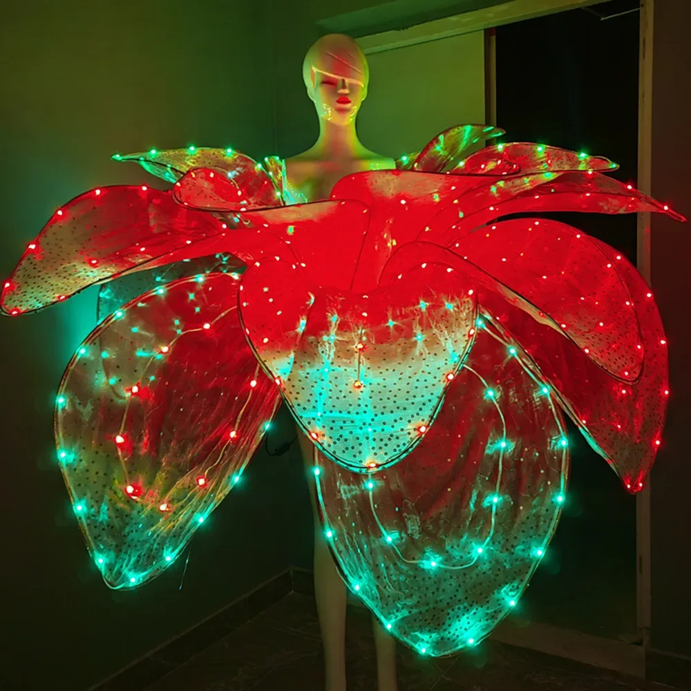 Openning Dance Outfit LED Petal Skirt Flower Opening Dance Big Swing Dress Dancer Performance Dress LED  Suit Blossom  Costumes