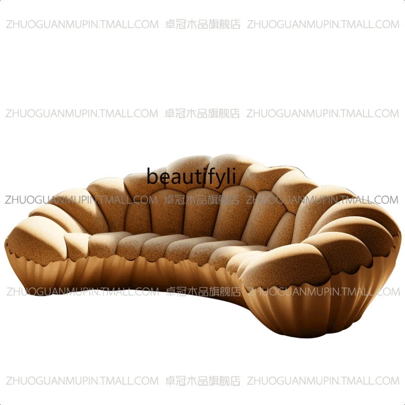 Light luxury curved cream sofa semi-circular creative technology sense, solid wood sofa villa