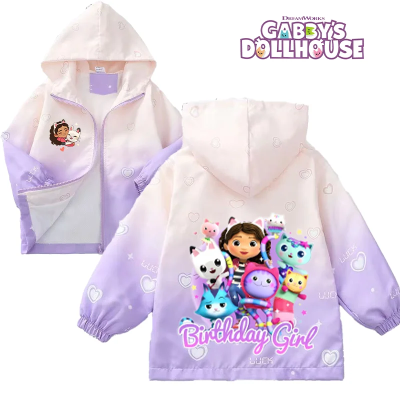 New Gabby Dollhouse Jacket Girls Cute Anime Top Spring Fashion Kids Hooded Clothes Baby Casuals Sports Coat Child Birthday Gifts