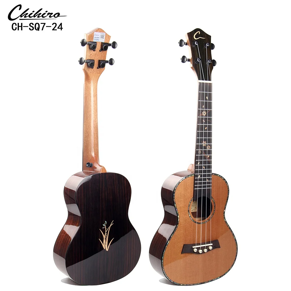 

High Quality Ukulele 21 23 26 Inch Concert OEM ODM Solid Cedar Top Concerto Rosewood Back Shell Inlay Color Ukulele Tuner