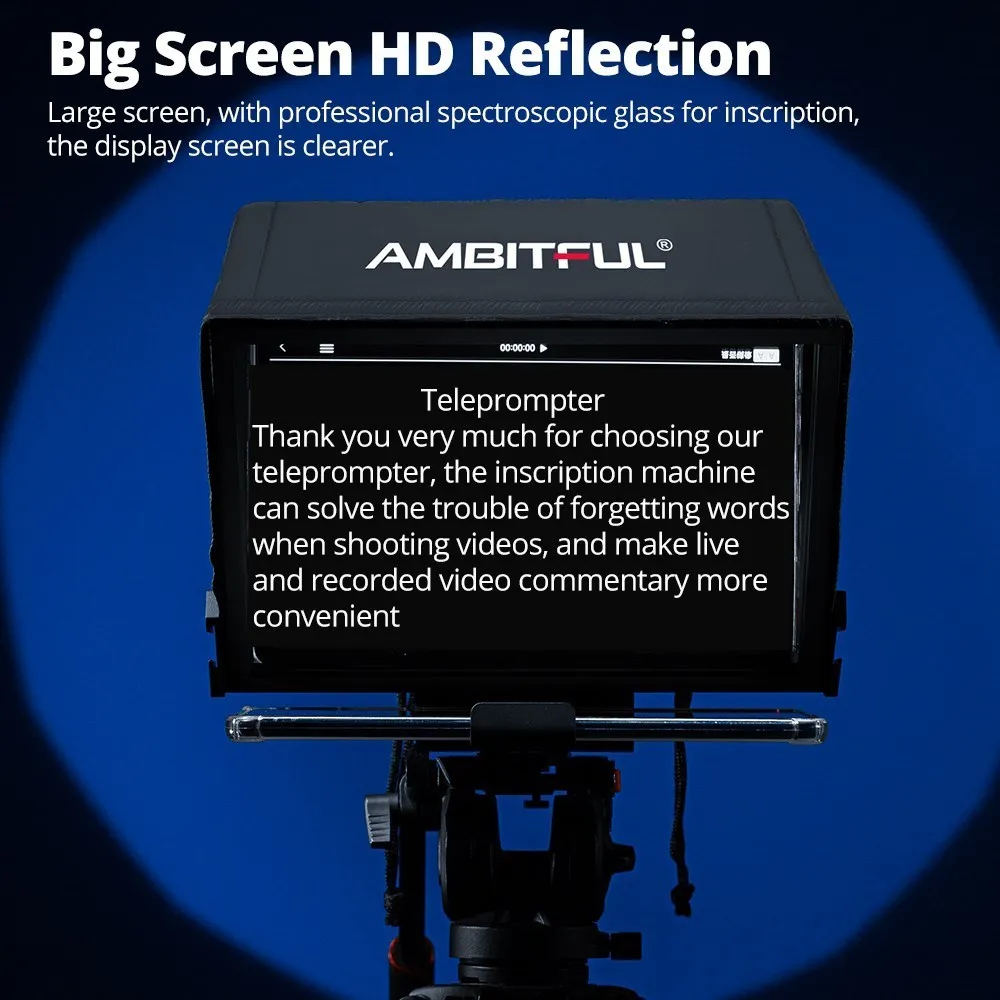 Ambitful T14 Big Screen Prompter Professional Interview Foldable Teleprompter for Smartphone DSLR Camera Live Video Recording