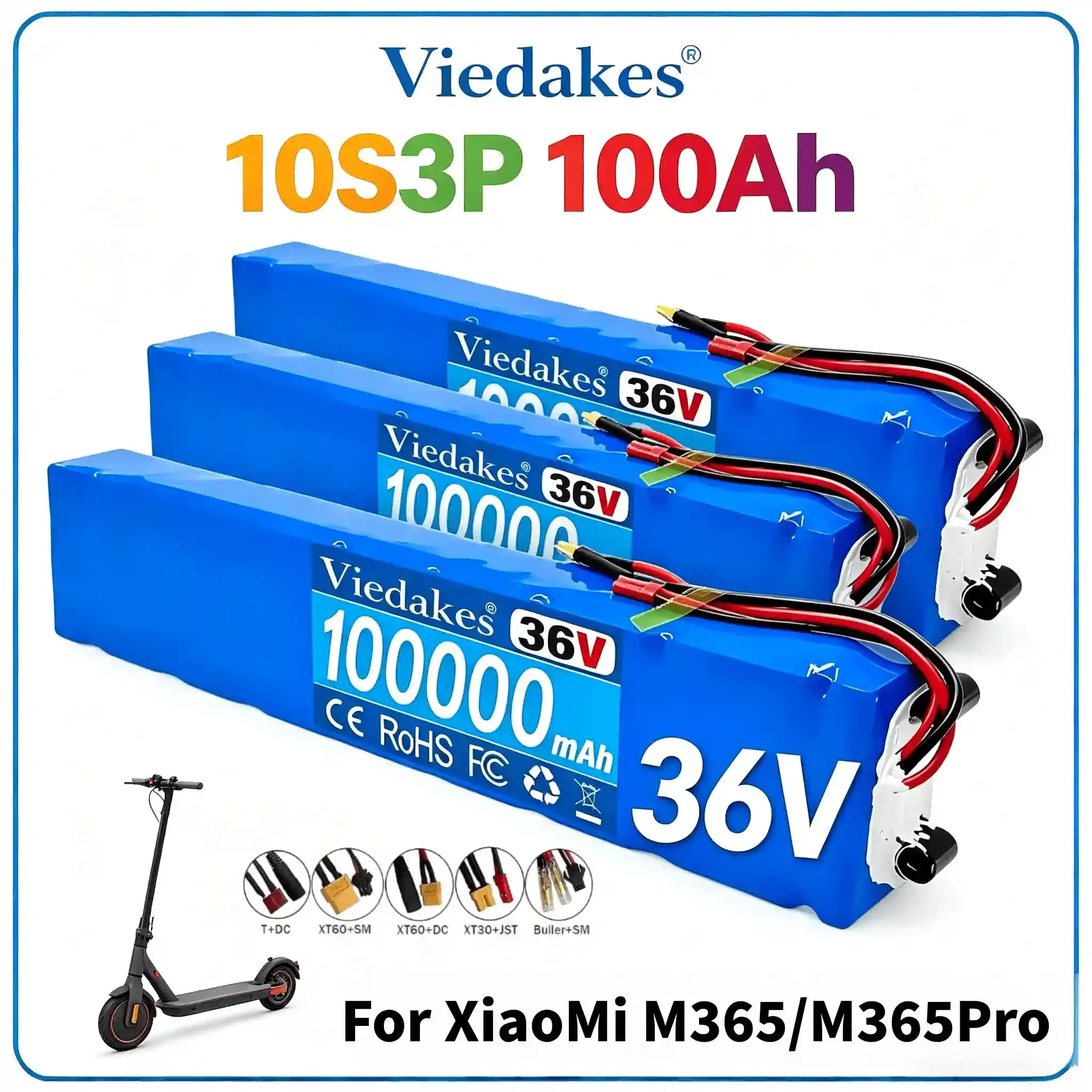 

Литиевая аккумуляторная батарея Viedakes 36В 100000мАч 10S3P для электросамоката Xiaomi M365 с BMS XT30 XT60