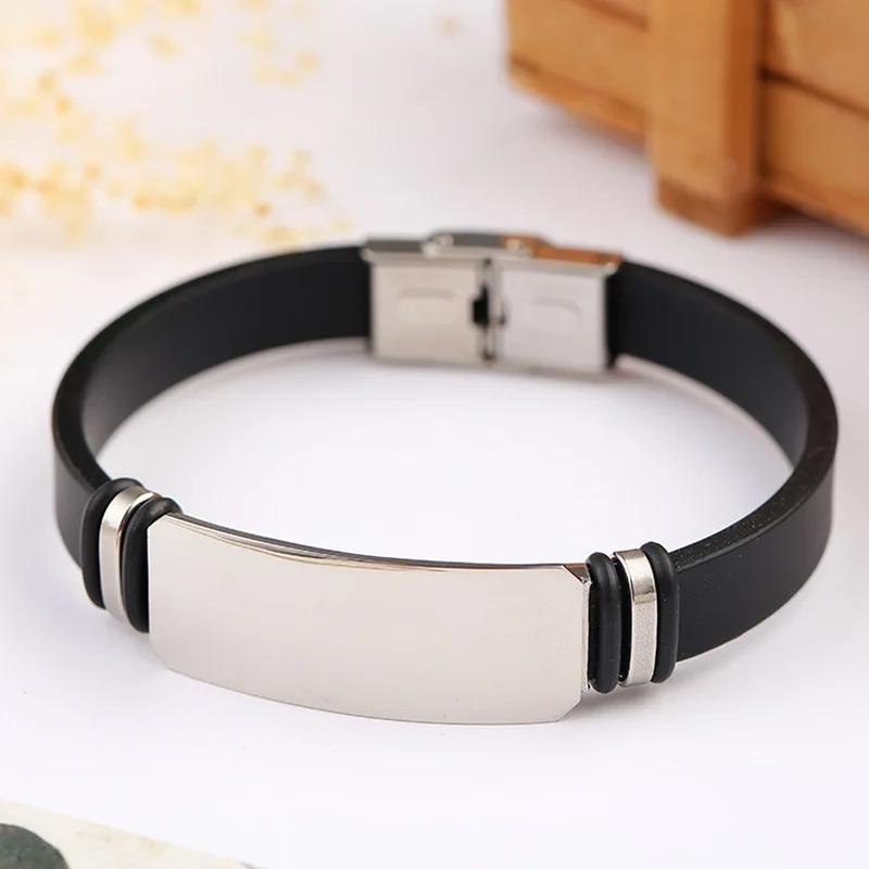 10pcs Classic Simple Stainless Steel Mirror Polished Sports Bracelet   Silicone Charm Bracelet Fashion Jewelry Accessories