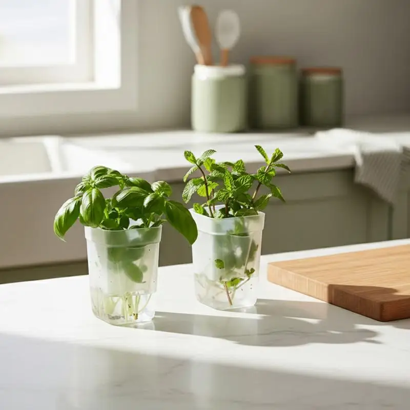 Mini Transparent Plastic Self Watering Pots for Seed Starting Herbs Small Plants Indoor Tabletop or Window Display