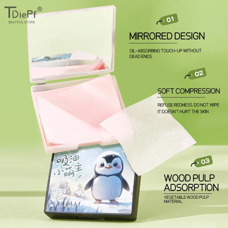 100 vellen gezichtsolie-blotpapier met etui spiegelbladerdeeg voor make-up instelling draagbaar olie-controle olie-absorberend houtpulppapier