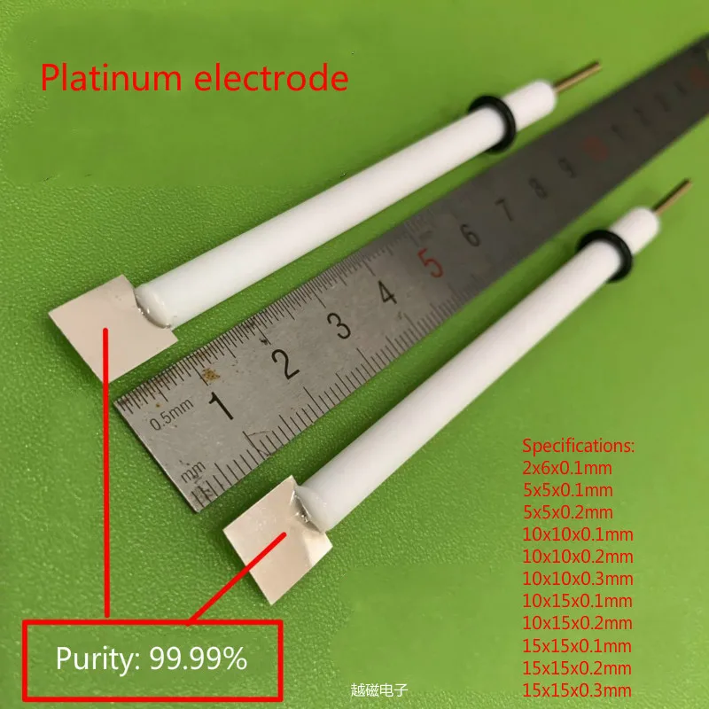 

Platinum electrode. Purity 99.99%, specifications: 2x6x0.1mm, 5x5x0.1mm, 10x10x0.1mm, 15x15x0.1mm.