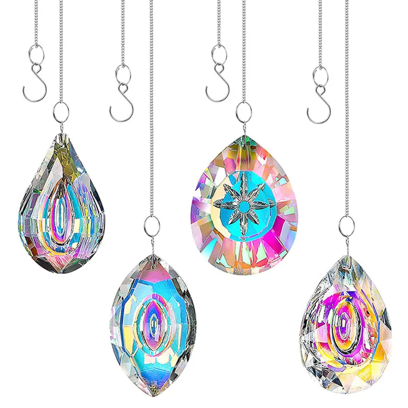 

4pcs Crystal Suncatcher Hanging Pendant Rainbow Maker Chandelier Prism Parts DIY Ornaments Home Wedding Garden Sun Catcher