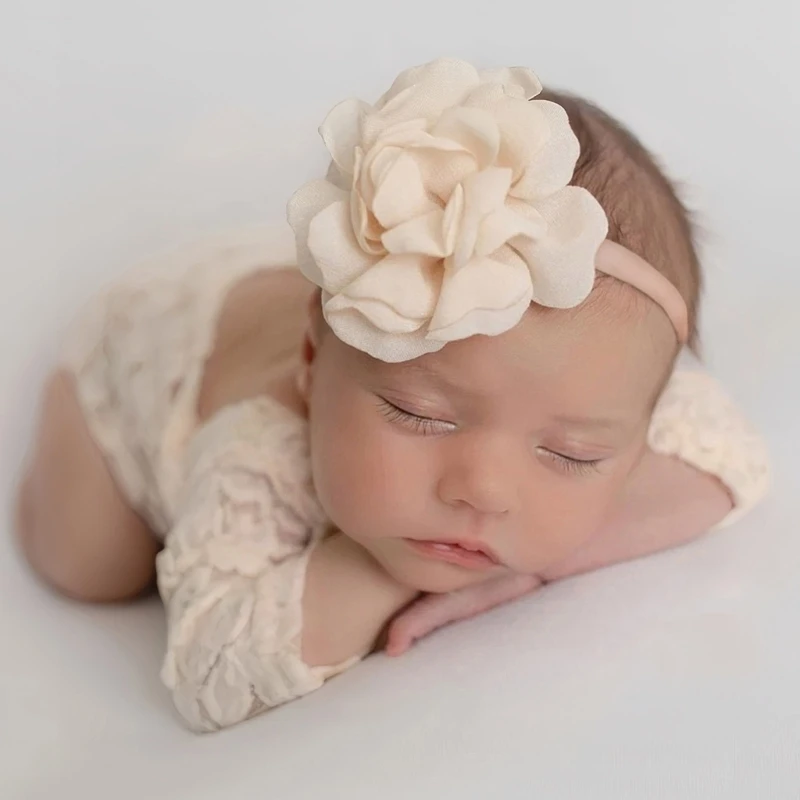 2PCS Baby Photo Flower Headband Photoshoots Lace Bodysuit Newborn Photo Supply