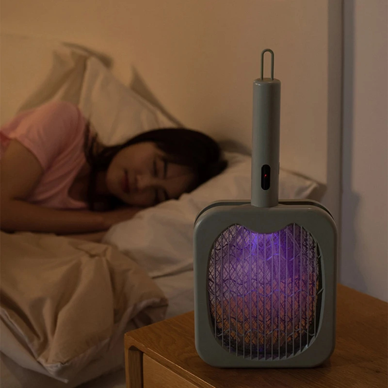 Electric Mosquito Swatter 2-In-1 Electric Bug Zapper Racket High Voltage Handheld Mosquito Swatter Portable Green