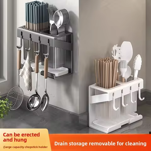 Kitchens Chopsticks Drain Basket No-drill Kitchen Holder Wall-mounted Utensil Organizer Draining Storage Box for Spoons