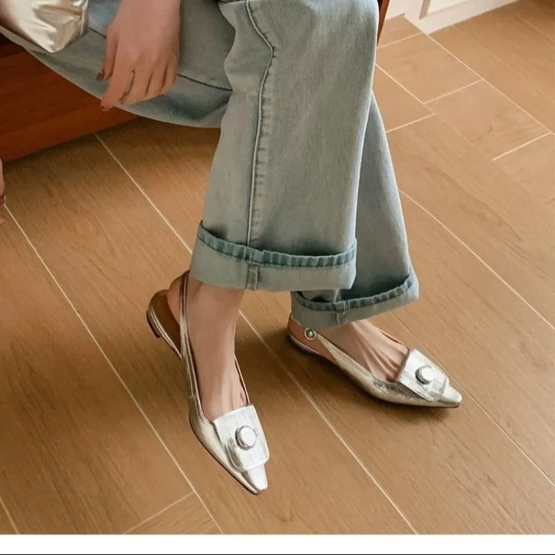 

Туфли-балетки Baotou из мягкой кожи на блочном каблуке с острым носком, весенне-летние, новые, для повседневной носки, женские