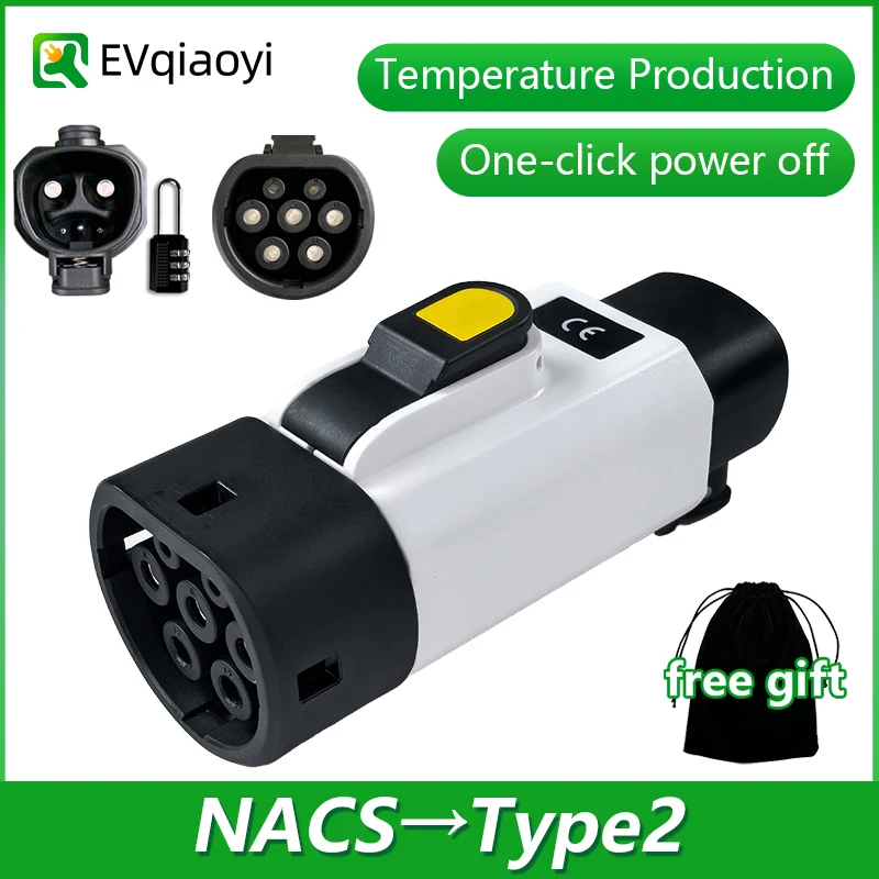 evqiaoyi-nacs-type2-evアダプター-32a-7kw、tesla-pileからtype2-evへのコンバーター、温度制御付きで急速安全充電