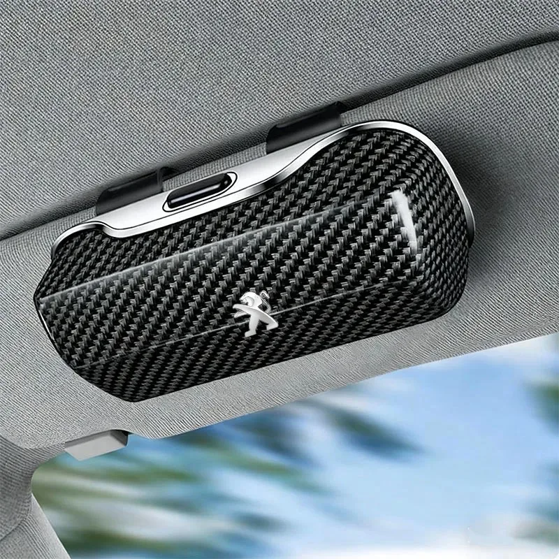 

Подставка для автомобилей Peugeot, estuche para gafas con visera ABS, Clip con textura de fibra de carbono, caja de alm