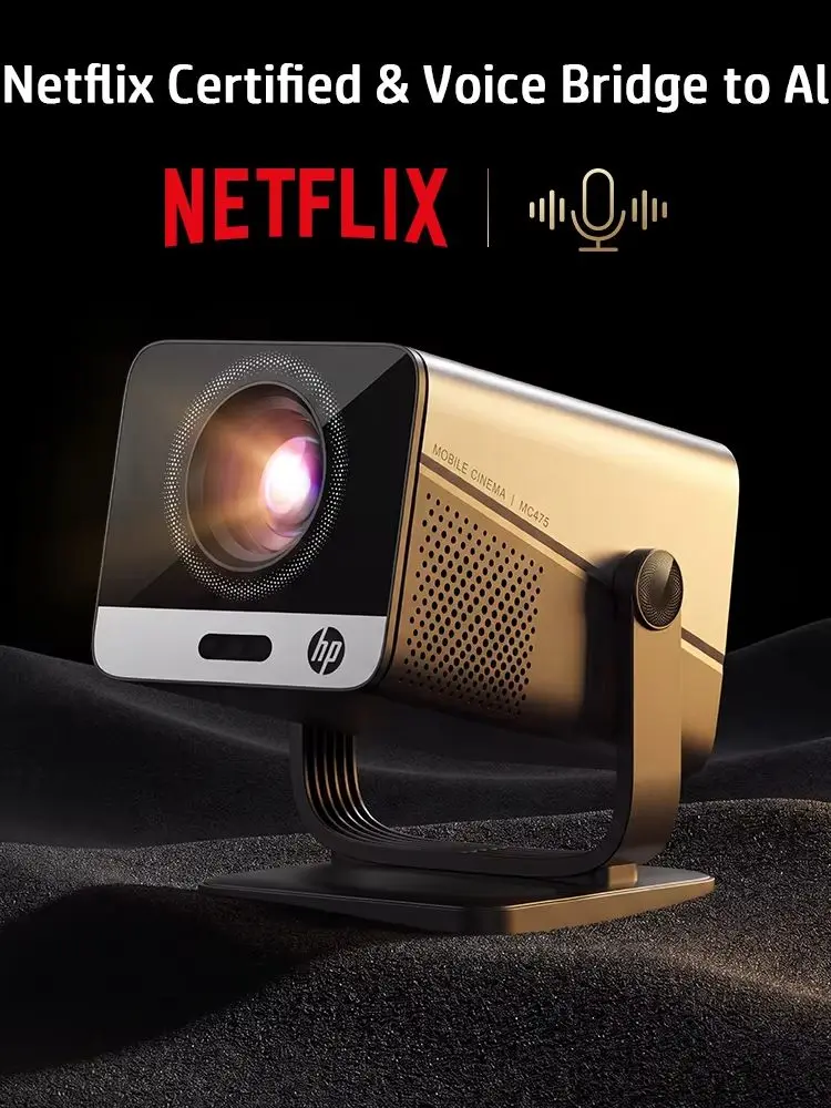 HP Offizieller Smart-Projektor, Netflix-zertifiziert & mit integriertem KI-Assistenten, MC475, WLAN & Bluetooth, Autofokus & Keystone-Korrektur, Mini-Videoprojektor für Filme & Gaming