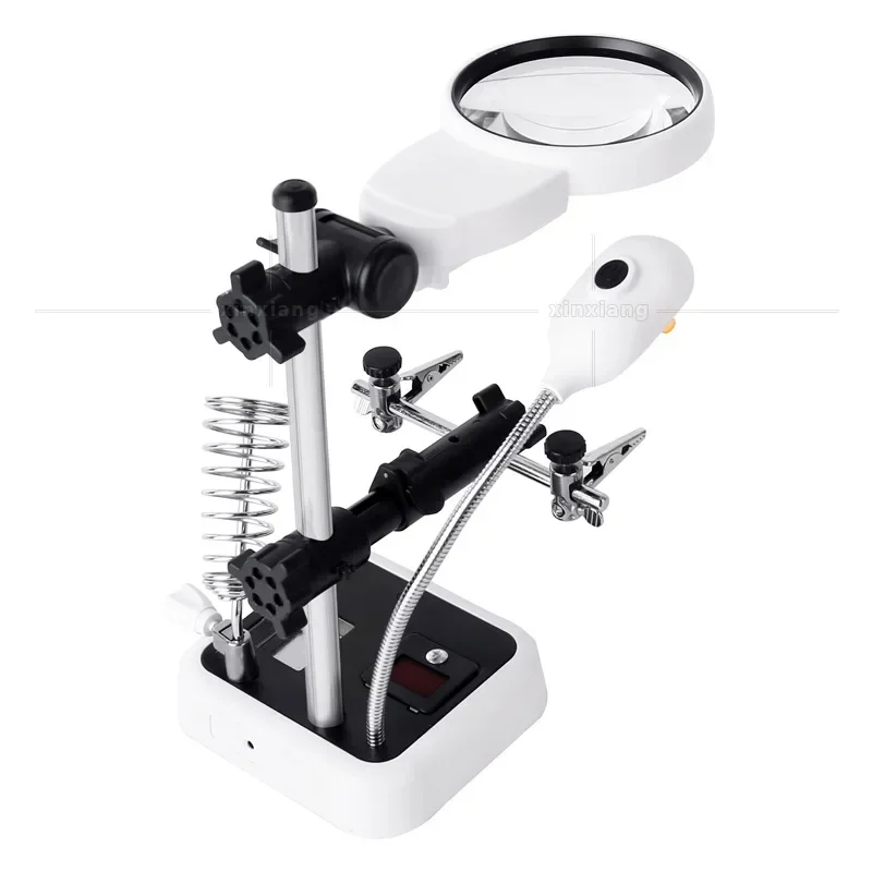 Third Hand Soldering Magnifying Glasses Desktop Magnifier Lamp 6 LED Helping Hand Magnifier Metal Solder Clamp Magnifying Glass