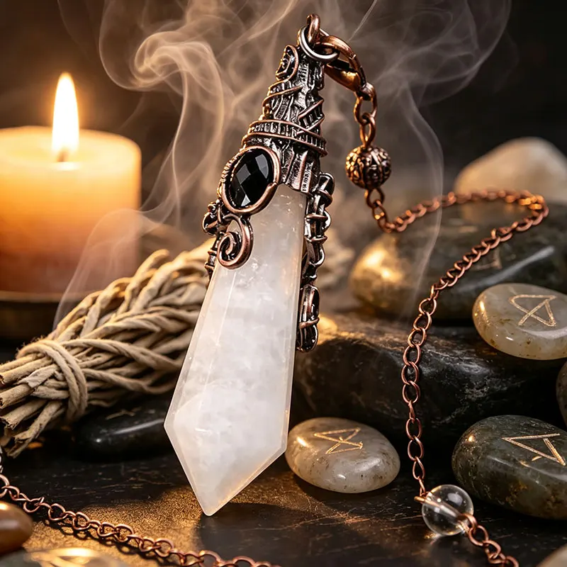Vintage 12 Faceted Natural Stone Crystal Pendant Pendulum for Divination 100% White Rose Quartz Amethysts Pendulums Pendulo X334