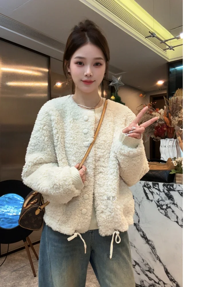 

Женская теплая повседневная куртка Xuanxuanchen Snow Pinecone Furry с длинными рукавами и круглым вырезом, свободного кроя, для активного отдыха