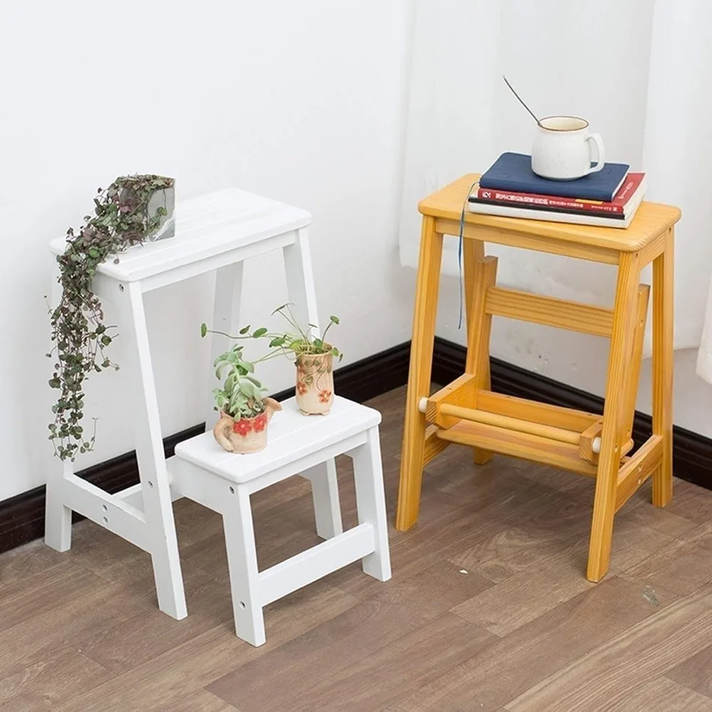 Folding Step Stool Wood Ladder Kitchen Multifunction Shoe BenchStepladder Small Foot Stool 2 Tiers Step Stools for Household and