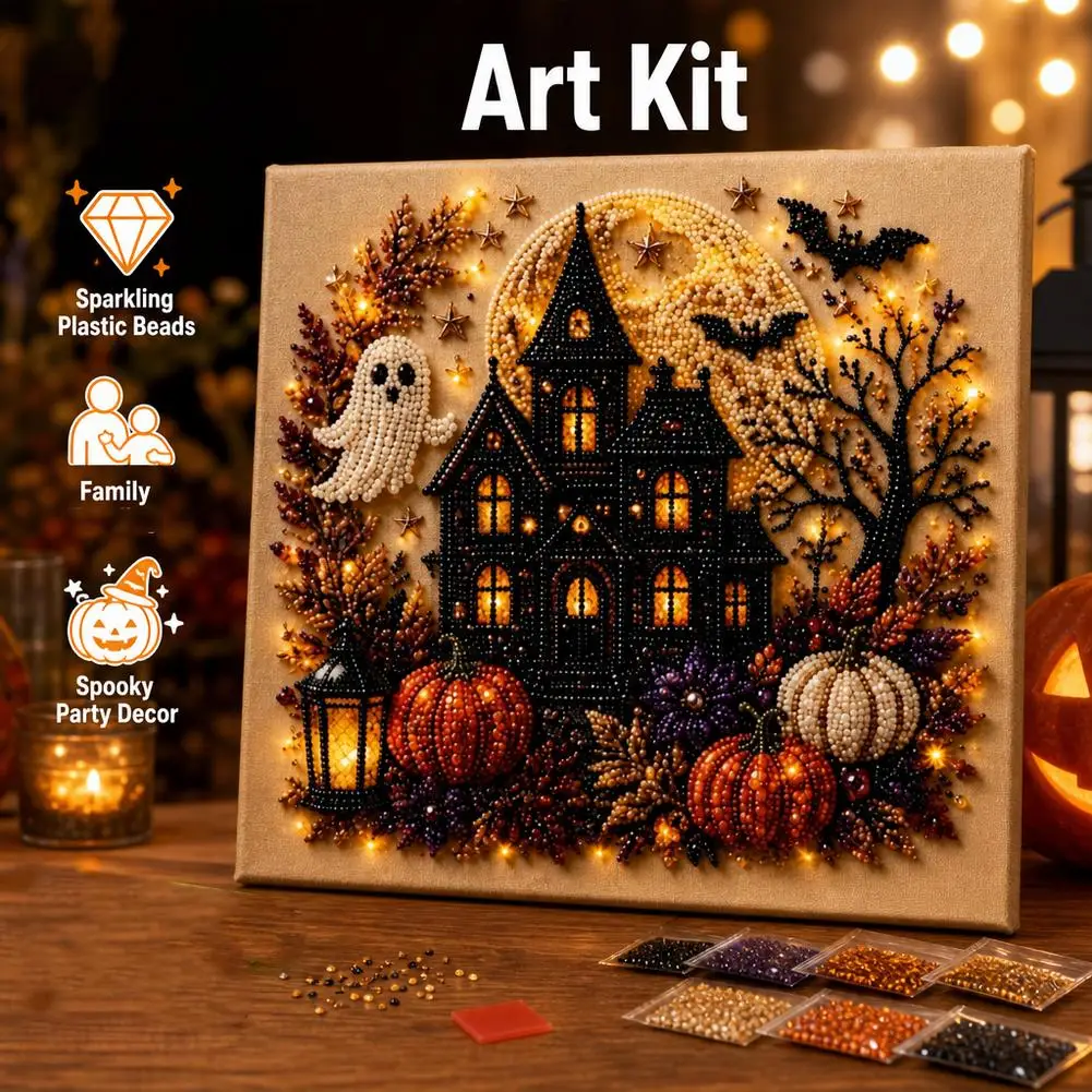 Halloween Ghost & Pumpkin 3D Pearl Art DIY Kit for Adults Cute Spooky Diamond Painting Craft Kit Pumpkin Lantern Decor