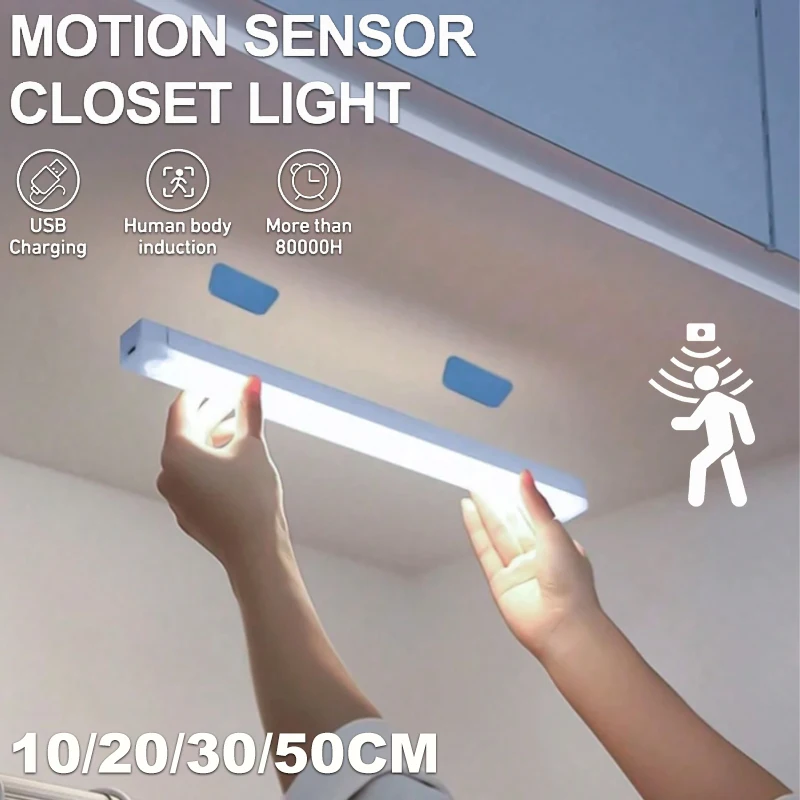 Motion Sensor Rechargeable LED Bar Light Magnetic Portable Induction Night Lamp for Cabinet Kitchen Aisle Bedside Closet