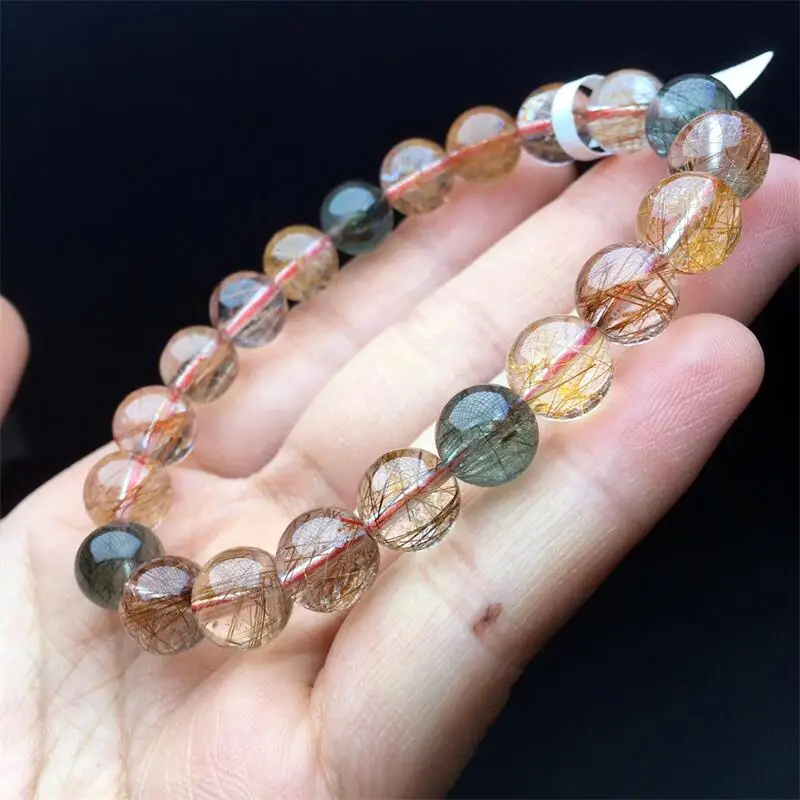 

10MM Natural Colored Rutilated Quartz Bracelet Gemstone Crystal Jewelry For Women Healing Bohemia Holiday Gift 1pcs