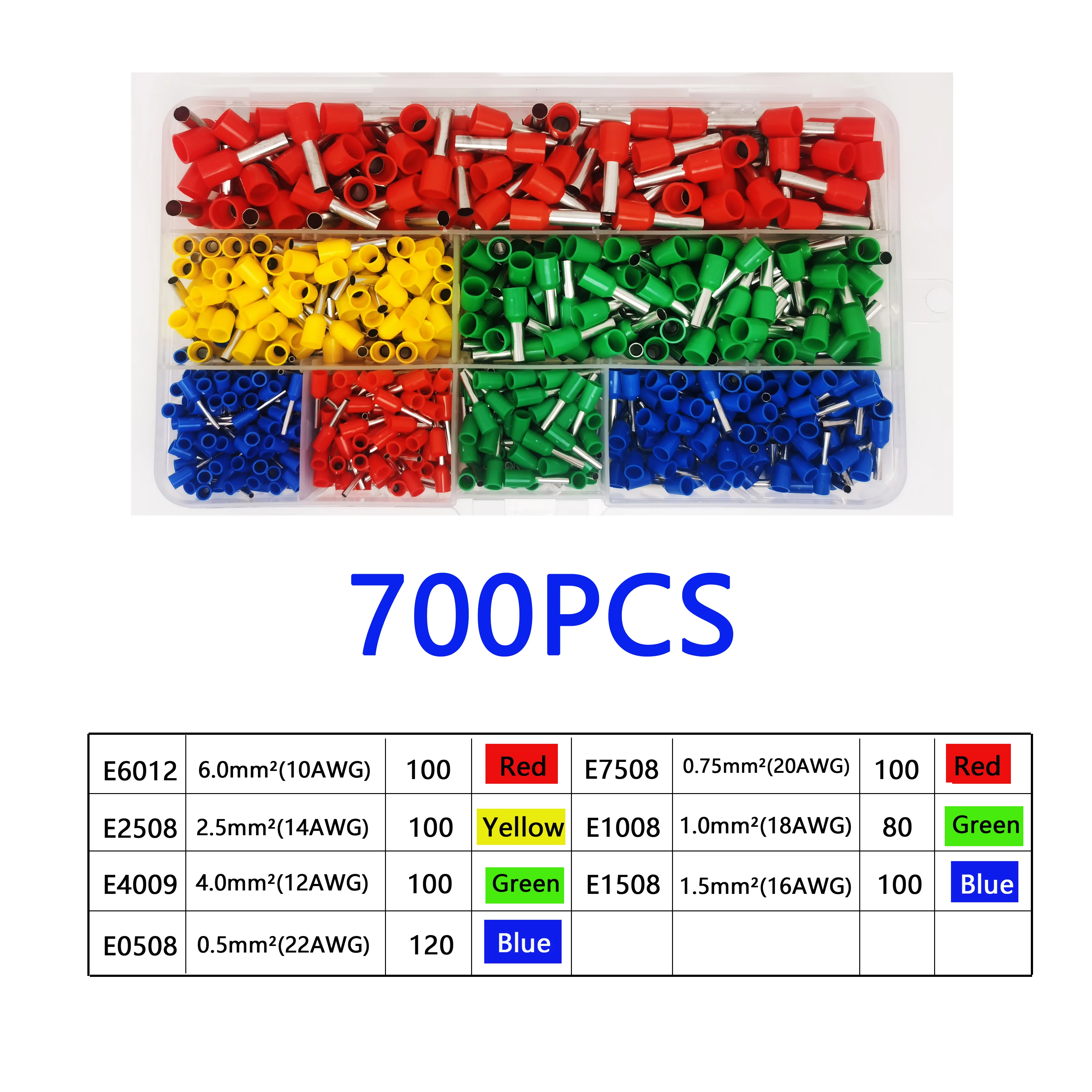 300-2120PCS Boxed VE Tubular Wire Terminal ， Insulated Electrical Wire Cord End Connector，Auto Cable Crimping Terminal Connector