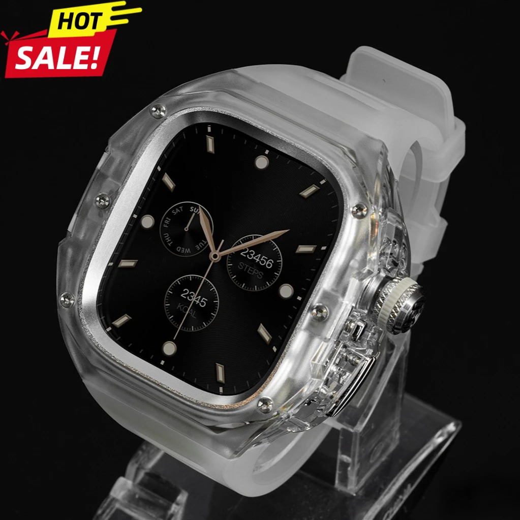 

Комплект для модификации Apple Watch Ultra 3: защитный чехол-бампер из поликарбоната, силиконовый ремешок для Apple Watch Ultra/Ultra 2, прозрачный чехол