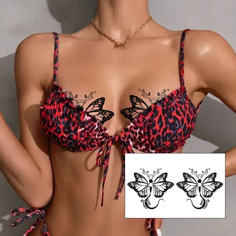 

Black butterfly chest tattoo sticker, sexy nipple sticker, waterproof and sweat proof temporary sticker