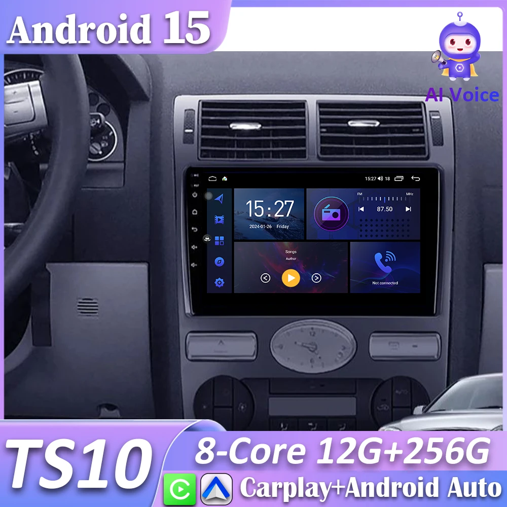 Para ford mondeo mondeo 3 2000-2007 rádio do carro tela carplay navegação gps android 15 android auto 5g wifi display vídeo não 2din