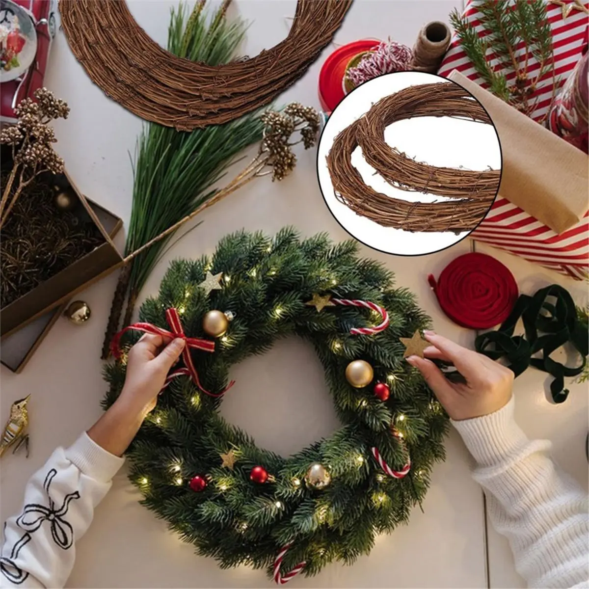 2026 New Tool 6 Pcs 8 Inch Natural Grapevine Wreath Set, Hand-Woven Wreaths for DIY Crafts, Christmas Decorations