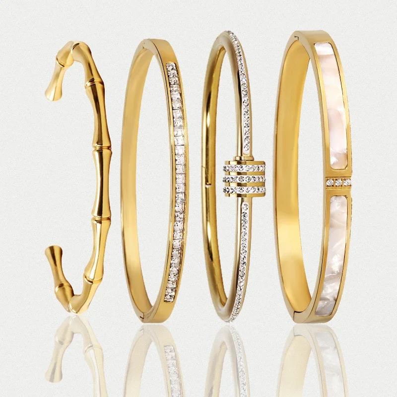 

Titanium Steel Gold Silver Color Bangles for Women Girls Trend Waterproof Jewelry Luxury Sparkling Zircon Bracelet Bangle