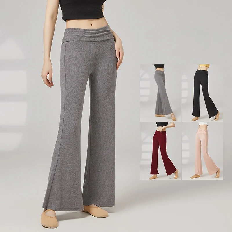 سراويل نسائية للرقص الكلاسيكي الحديث بطول الأرض وخصر عالي محبوك متوهج قليلاً سراويل ممارسة يومية غير رسمية