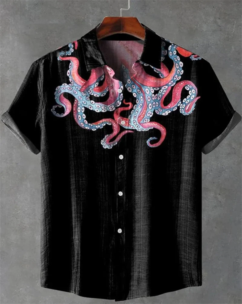 Spring and summer new shirt octopus series printed 3Dhigh-definition printed men's plus size top, fast shipping