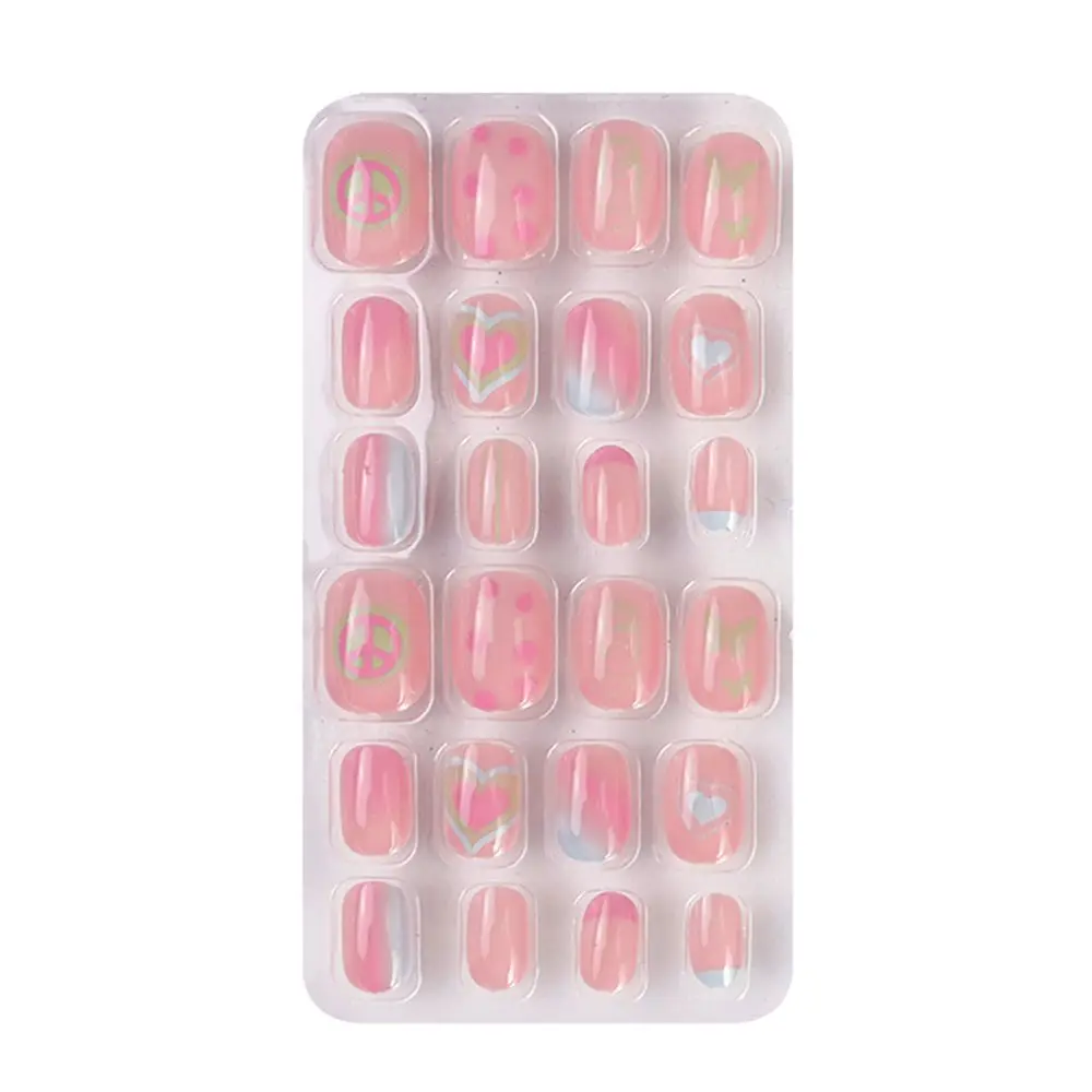 24Pcs/Set Cartoon Style Fashion Press On Finger Nails Decor Short Square Full Cover Nail Art Fake Nails False Nail Nail Tips