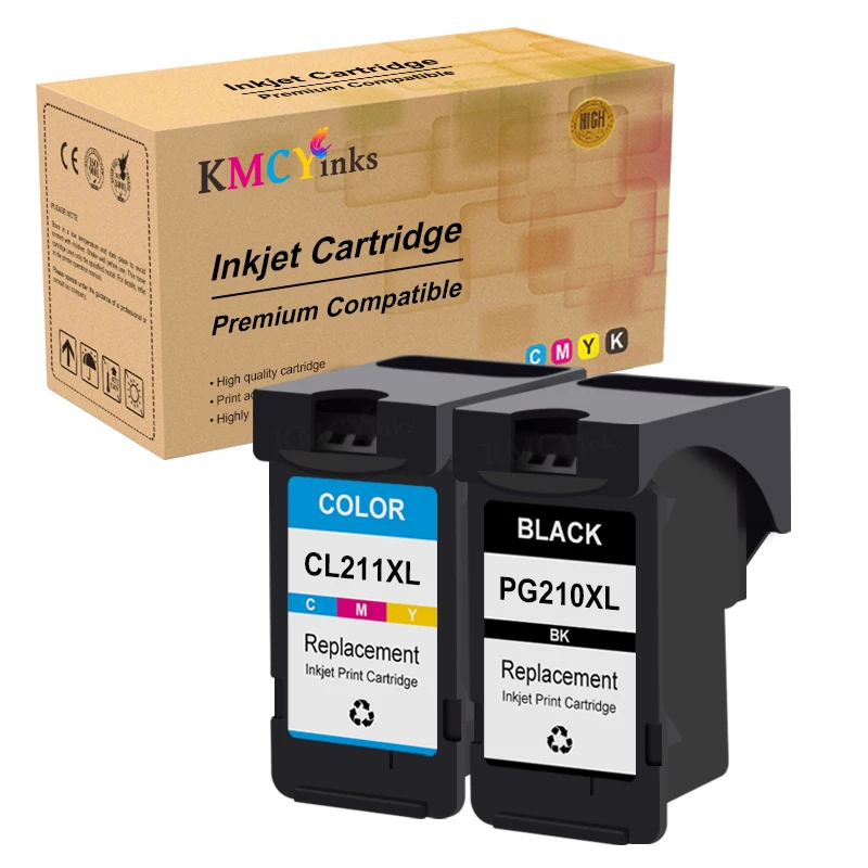 KMCYinks Ink Cartridge For canon PG210 CL211 Pixma IP2702 MP240 MP250 MP270 MP490 MX320 MX340 Printer ink cartridges PG-210XL