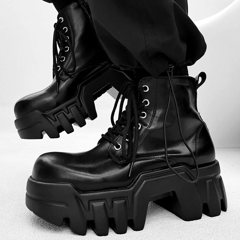 luxury fashion men boots natural leather shoes cowboy spring autumn platform boot punk gothic black designer cool ankle botas