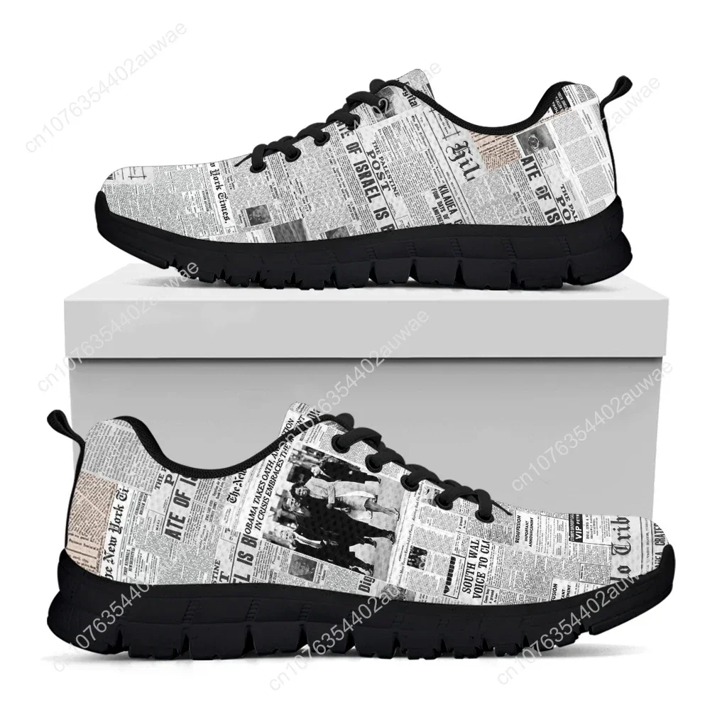 Sneaker Casual con lacci con stampa di giornali Vintage per scarpe basse da passeggio leggere alla moda da donna calzature in re