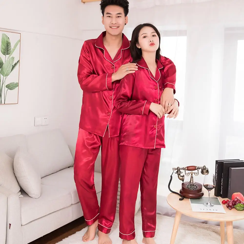 

Men's Satin Silk Pajama Set Silk Sleepwear Men Sexy Modern Fashion Soft Cozy Satin Nightgown Couple Solid Color Long Sleeve Suit