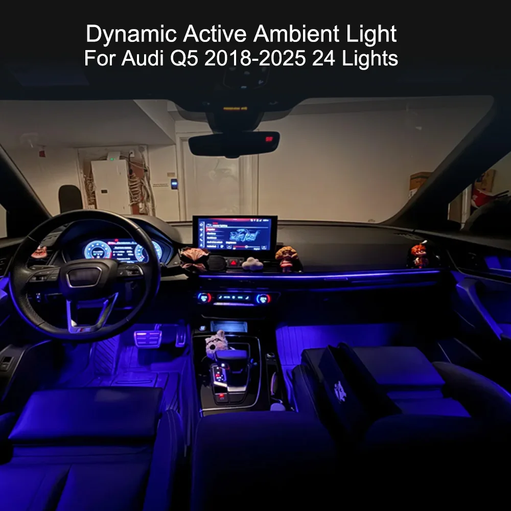 

Dynamic Active Ambient Light For Audi Q5 2018-2025 24 Lights Interior Neon Strip Door Panel Atmosphere Light Decorative Light