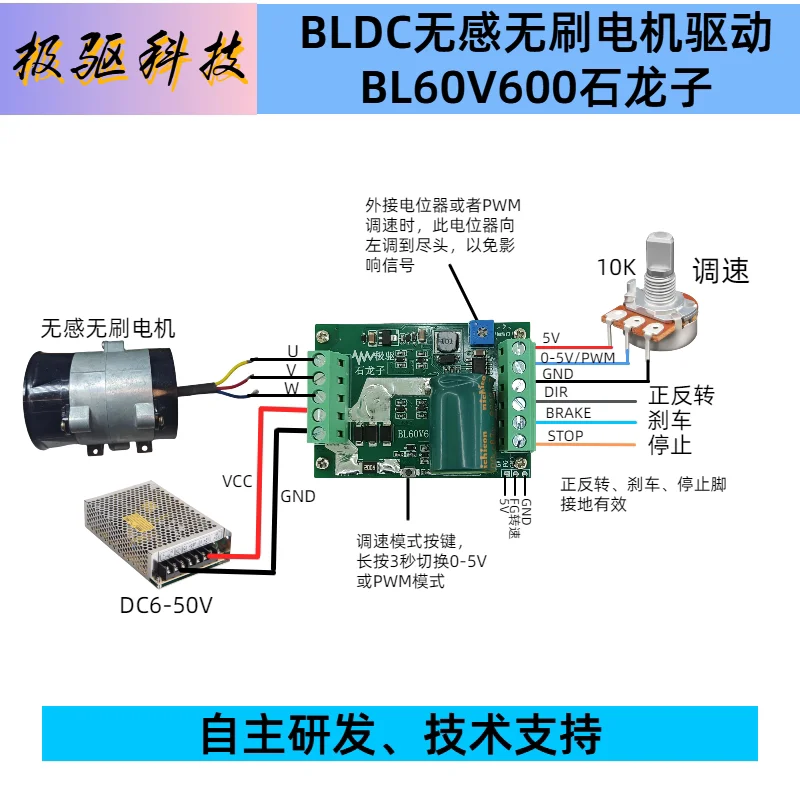 BLDC 60V600W Non Inductive DC Brushless Motor Drive Board Speed Control Driver High Power Thruster Universal