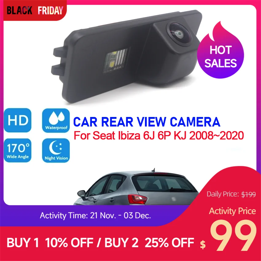 FishEye Vehicle Rear View Camera For Seat Ibiza 6J 6P KJ 2008~2016 2017 2018 2019 2020 HD Night Vision 1080P Reverse Camera