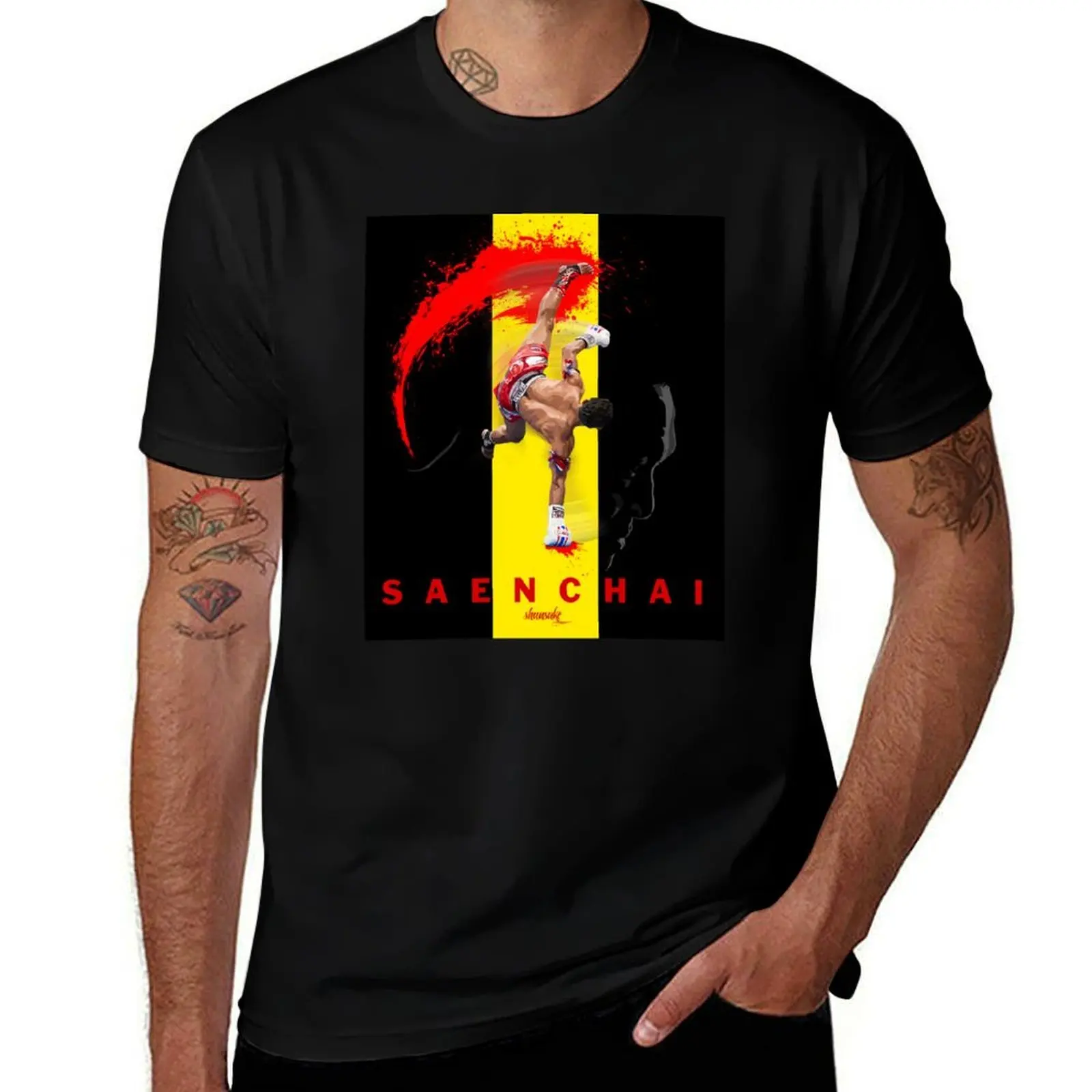 

Saenchai Muaythai Yellow/Black Artwork by Shunsuke T-Shirt anime new gifts and t-shirts anime shirts men
