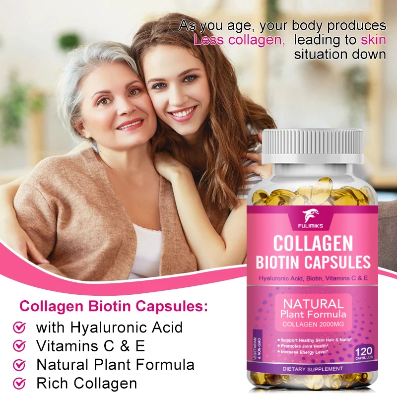 Multi-Collagen Capsules with Hyaluronic Acid and Vitamin C: 5 Hydrolyzed Collagen Peptides, Type I II III VX Capsules