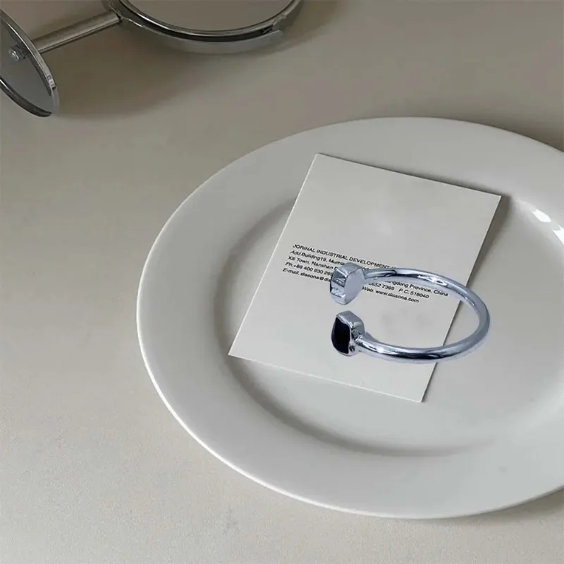 حلقة مفتوحة هندسية لامعة عالية الجمال من الفضة عيار 925 للصيف - مجموعة مجوهرات نسائية وديكور وهدايا