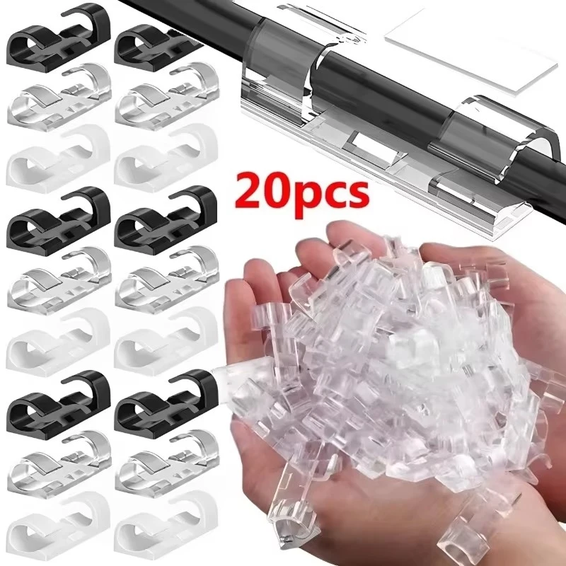 20/40pcs Adhesive Cable Clips Wire Holder For Wall Strong Self-Adhesive Stickers Cord Management Organizer For Desk Car Office