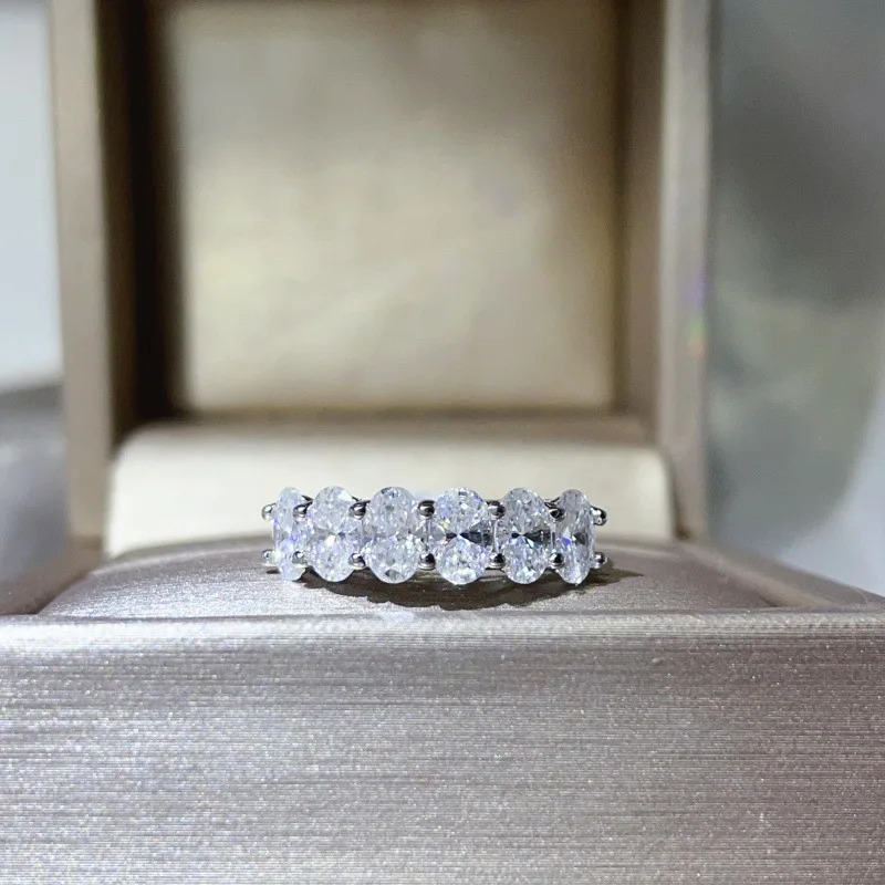 Luxury Platinum Solid Platinum PT950 Women's Ring Diamond D Wedding Anniversary Proposal 18K Elliptical Diamond Arrangement