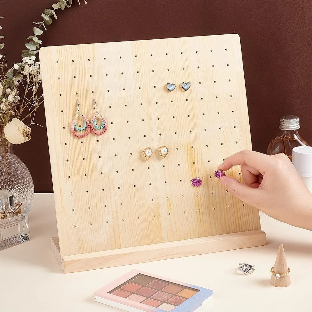28/66 Pairs Hole Wooden Earrings Display Stand Desktop Ear Stud Dangle Earring Holder Jewelry Storage Rack Counter Showcase Prop
