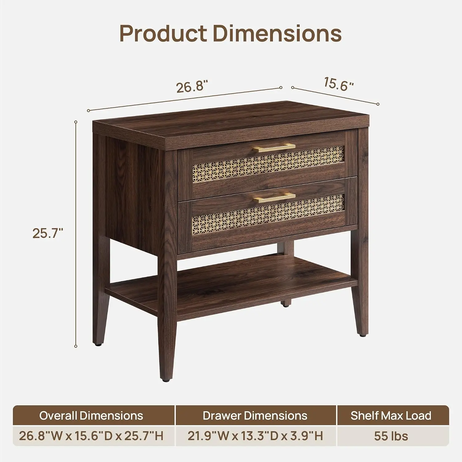 Rustic Nightstand Set Bedside Table Organizer With Storage Drawer And Open Shelf For Bedroom Living Room Guest Room, Mid Century Modern Accent Side End Table, Espresso Walnut, Two Pieces