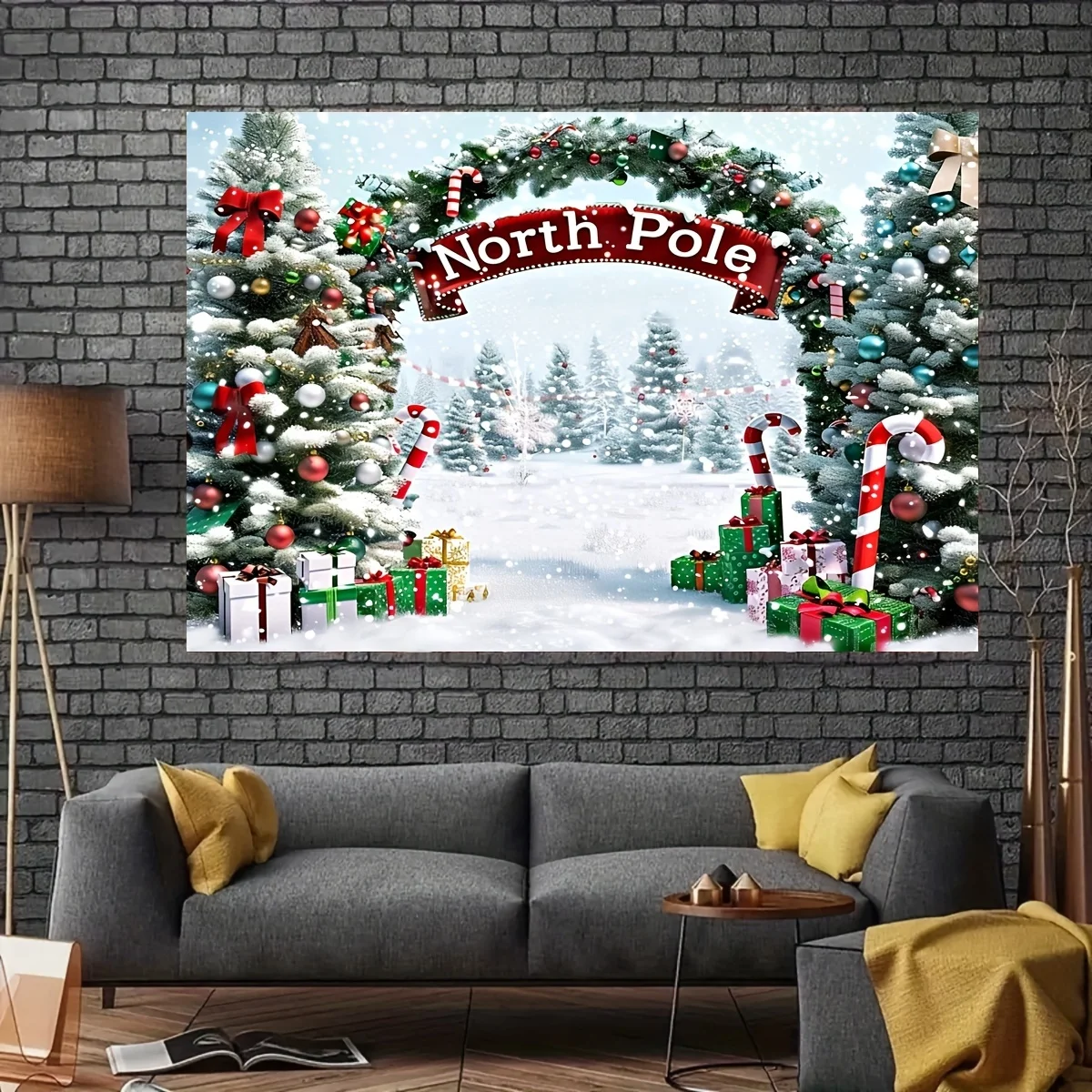 North Pole Christmas Backdrop Xmas Tree Snow Scene Photography Background Props Family Xmas Eve Party Decors New Year Banner