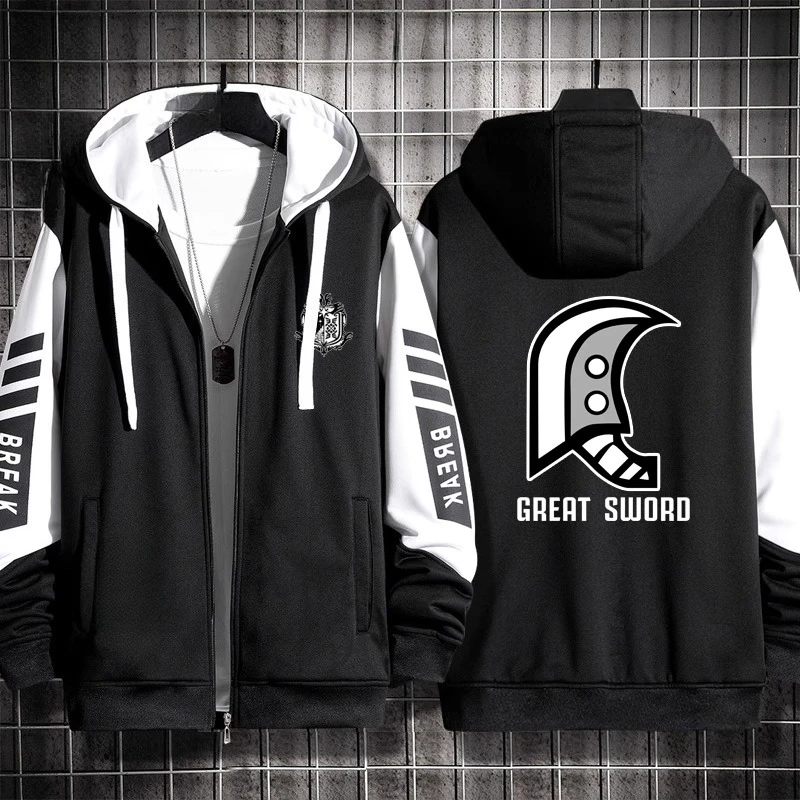 

Game Monster Hunter Long Sword Great Sword Zipper Sweatshirt Streetwear Cardigan Hoodies Outerwear Sportswear Men Hooded Jacket